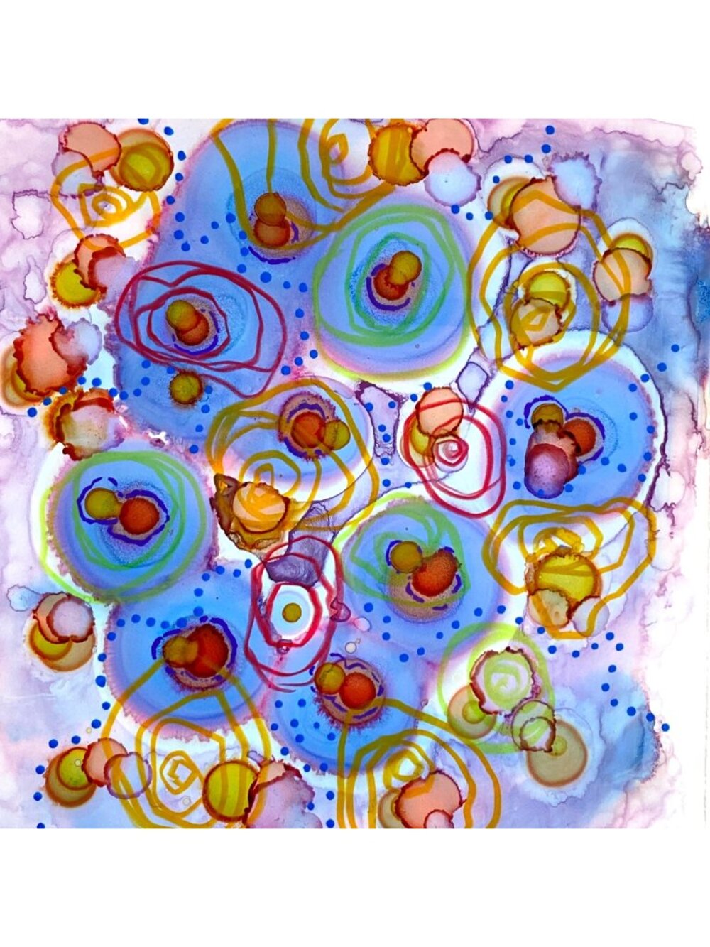 Wille Go Round Original Abstract Circles Alcohol Ink Mixed Media Painting 8x10in